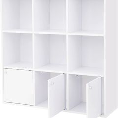 _bookshelf, bookcase, free-standing DVD shelf, storage shelf, standing shelf, for living room, bedroom, children's room, office, with 3 doors, white
