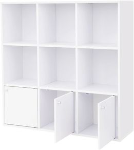 _bookshelf, bookcase, free-standing DVD shelf, storage shelf, standing shelf, for living room, bedroom, children's room, office, with 3 doors, white