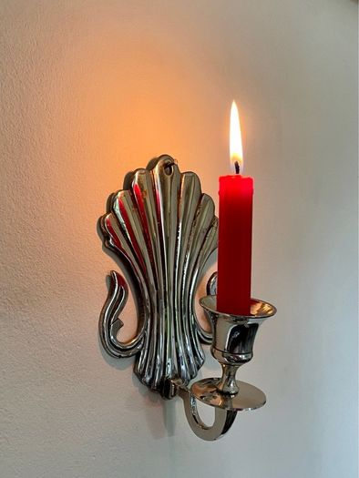 Antique Silver Colour Art Deco Style Retro Decor Scallop Shell Candle Sconce 1920s