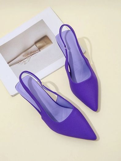 Point Toe Stiletto Heeled Slingback Pumps purple low heels size 7 UK / 40 EU