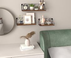 Floating Shelves for Wall Set of 3, Rustic Wood Wall Shelves with Wire Frame for Bedroom, Living Room, Bathroom, Kitchen