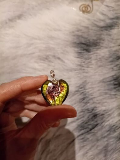Multi colored heart pendant with wire wrap