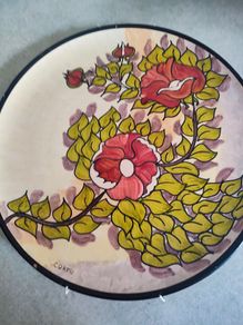 Lovely large still life Greek hinging plate from Corfu hand painted.