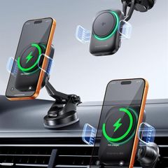 3-in-1 Wireless Car Charger for Magsafe, Extra Clamp for Bumpy Road, Cooling Fan to Extend Battery Life, Original Qi2 Certified 15W Fast Charging Magnetic Car Phone Holder for iPhone 12-17 Series