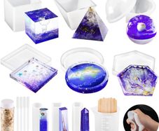 Resin Moulds Silicone, 21Pcs DIY Epoxy Resin Moulds Kit, Resin Kits for Beginners Making Jewelry/Candle/Soap, Include Coaster, Ashtray, Cube, Pyramid, Spherical, Pendant Mold (FREE POSTAGE)