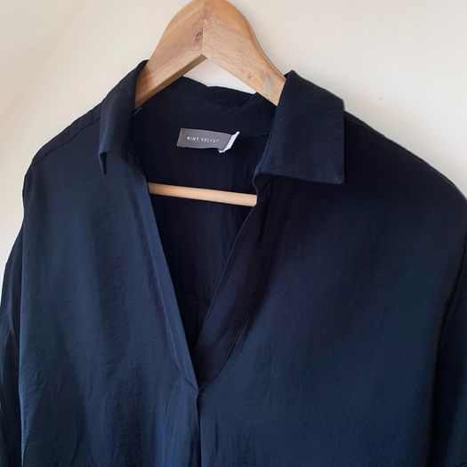 Mint Velvet Navy Open Neck "Throw On" Blouse Shirt