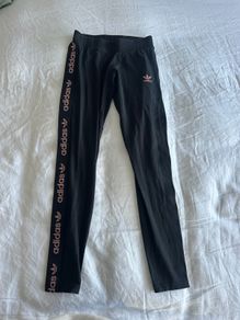 Adidas Women's Black Leggings with Pink Branding - size UK 8