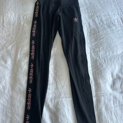 Adidas Women's Black Leggings with Pink Branding - size UK 8