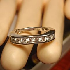 Rhodium Plated Sterling Silver Moissanite Band Ring