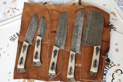Set knives 5 pcs Damascus Handmade