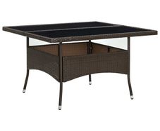 Outdoor Dining Table Brown Poly Rattan and Glass
