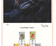 1985 Great Britain Limited Edition Lithographed Print measuring 333mm X 257mm showing Insects Commemorative stamps with First Day of Issue Cancel