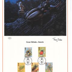 1985 Great Britain Limited Edition Lithographed Print measuring 333mm X 257mm showing Insects Commemorative stamps with First Day of Issue Cancel