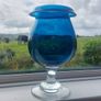 Stunning Vintage Oversized Hand-Blown Glass Brandy Balloon Vase With a Turnover Rim, In a Fantastic Petrol Blue with a Clear Stem and Foot, Perfect as a Hurricane-Style Candle Holder Image 2