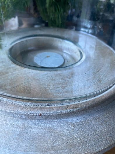 New XL solid washed wood and glass centre piece or hurricane vase
