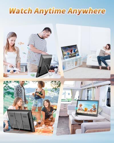 19 Inch Portable TV with Antenna, 1080P Small TV with Rechargeable Battery, HDMI AV Input, USB Port, Outdoor with Built-in Stand, 12V tv for campervan/bedroom/kitchen/camping/motorhomes