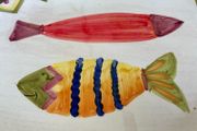 Modern Italian Serving Plates X 2 Hand Painted Stylised Fish Decor Ceramiche Alfa
