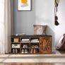 Shoe bench, storage cupboard, shoe rack with 9 open compartments and a cupboard, with upholstery, 110 x 30 x 48 cm, rustic door, vintage brown Image 3