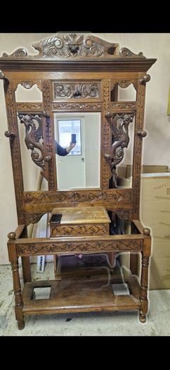 Antique hand carved oak dragon hall stand.