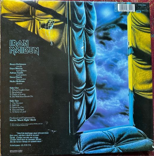Iron Maiden Original 1984 release piece of mind. Sleeve in vg+ condition. Vinyl is vg with scuff marks that doesn't affect sound quality
