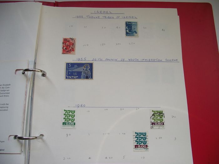 A collection of stamps from Isle of Man and Israel on albums pages (1950-1998) in the binder