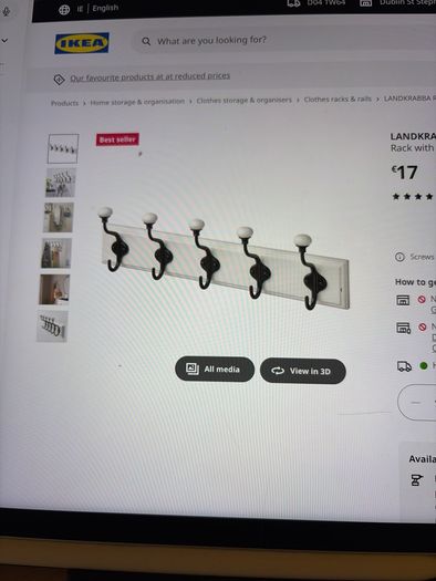 New IKEA Landkrabba Rack wirh 5 hooks , white 50 cm