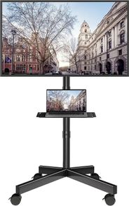 Mobile TV Stand on Wheels, Rolling TV Cart with Media Shelf, TV Mount Stand with Tilt, 2 Level Height Adjustable Low Profile Design for 23 60in LED/LCD/OLED TVs, Holds 25kg, Max VESA 400x400mm