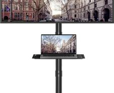 Mobile TV Stand on Wheels, Rolling TV Cart with Media Shelf, TV Mount Stand with Tilt, 2 Level Height Adjustable Low Profile Design for 23 60in LED/LCD/OLED TVs, Holds 25kg, Max VESA 400x400mm