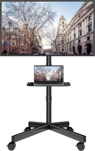 Mobile TV Stand on Wheels, Rolling TV Cart with Media Shelf, TV Mount Stand with Tilt, 2 Level Height Adjustable Low Profile Design for 23 60in LED/LCD/OLED TVs, Holds 25kg, Max VESA 400x400mm