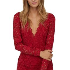 H&M red lace long sleeve V-neck mini dress size UK 12