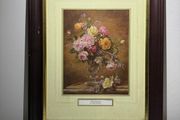 Vintage Framed Albert Williams Print "Vase of Roses" Floral Still Life.