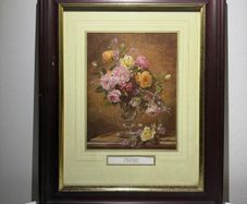 Vintage Framed Albert Williams Print "Vase of Roses" Floral Still Life.