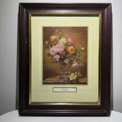 Vintage Framed Albert Williams Print "Vase of Roses" Floral Still Life.
