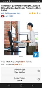 Humanscale Sit Stand Desk Height Adjustable Dual Monitor Workstation Black