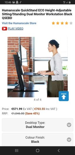 Humanscale Sit Stand Desk Height Adjustable Dual Monitor Workstation Black
