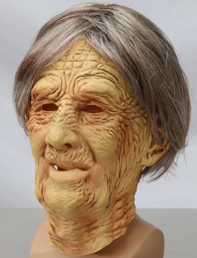 Old woman Halloween latex mask with hair.