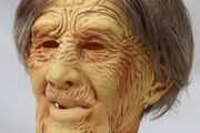 Old woman Halloween latex mask with hair.