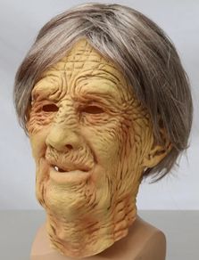 Old woman Halloween latex mask with hair.