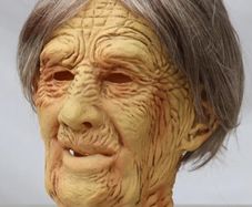 Old woman Halloween latex mask with hair.