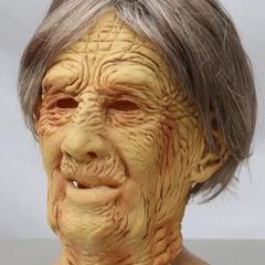 Old woman Halloween latex mask with hair.