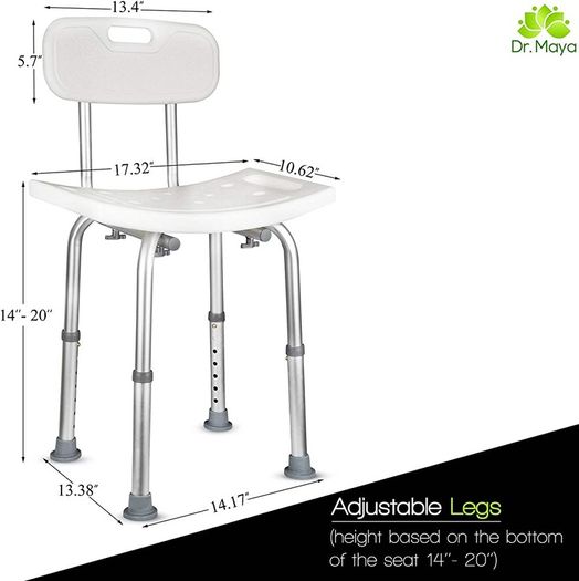 Shower Chair Seat with Back (Adjustable) - Anti-Slip Bench Bathtub Stool for Elderly or Seniors (Bathroom Safety) - with Free Suction Assist Grab Bar (FREE SHIPPING)