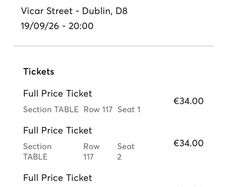 Emma Doran 4 x tickets Saturday 19 Sept