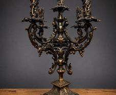 Striking Gothic Medieval-Style 5 Branch Bronze Antique Candelabra
