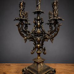Striking Gothic Medieval-Style 5 Branch Bronze Antique Candelabra
