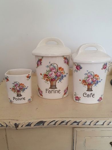 3 porcelain vintage kitchen jars