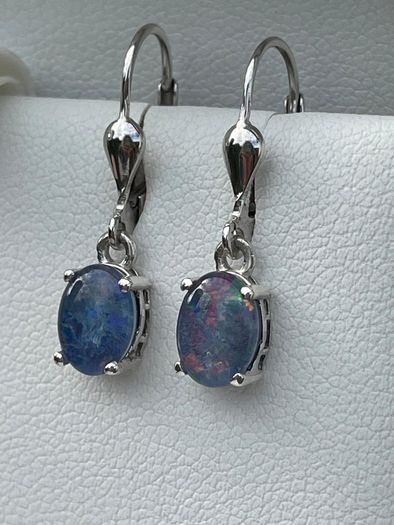 Sterling silver 925  Boulder Opal Triplet Earrings in Platinum Plated Sterling Silver