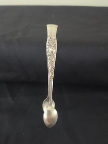 Antique Silver Plate Sugar Tongs with Heart Shaped Engraving