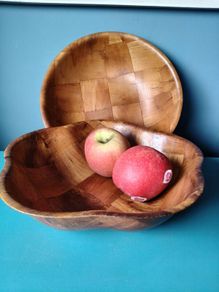 2 x Vintage Woven Wood bowls
