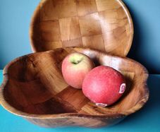 2 x Vintage Woven Wood bowls