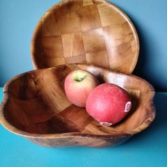 2 x Vintage Woven Wood bowls